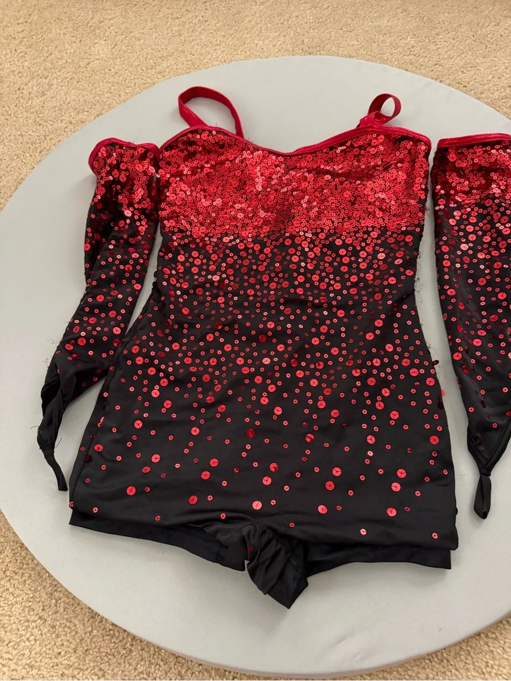 Source Unknown Black and Red Sequin Dance Costume Romper